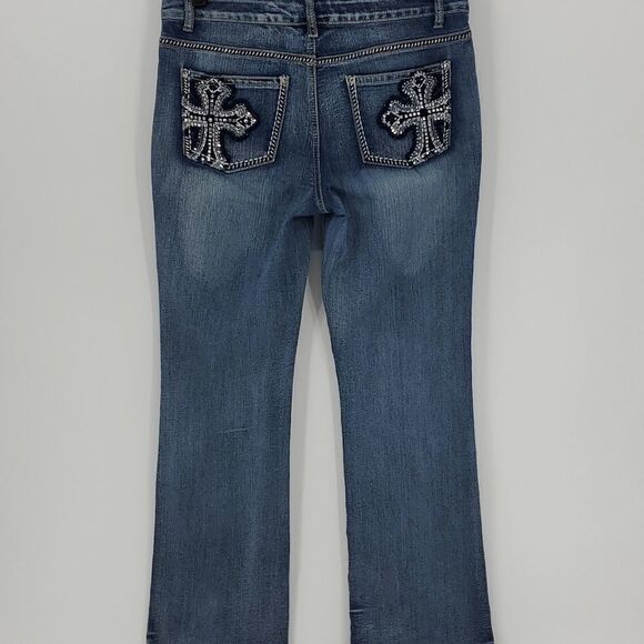Revolt blue jeans, size 12, bling..Light distressed. Y2K Enbrodery. - Picture 7 of 11